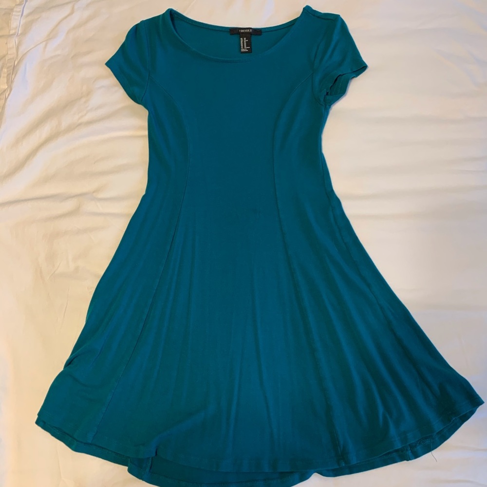 Forever 21 sz xs teal fit and flare dress